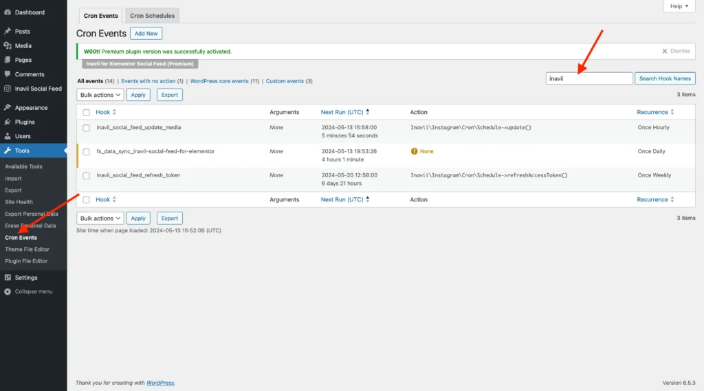 Check CRON events screenshot