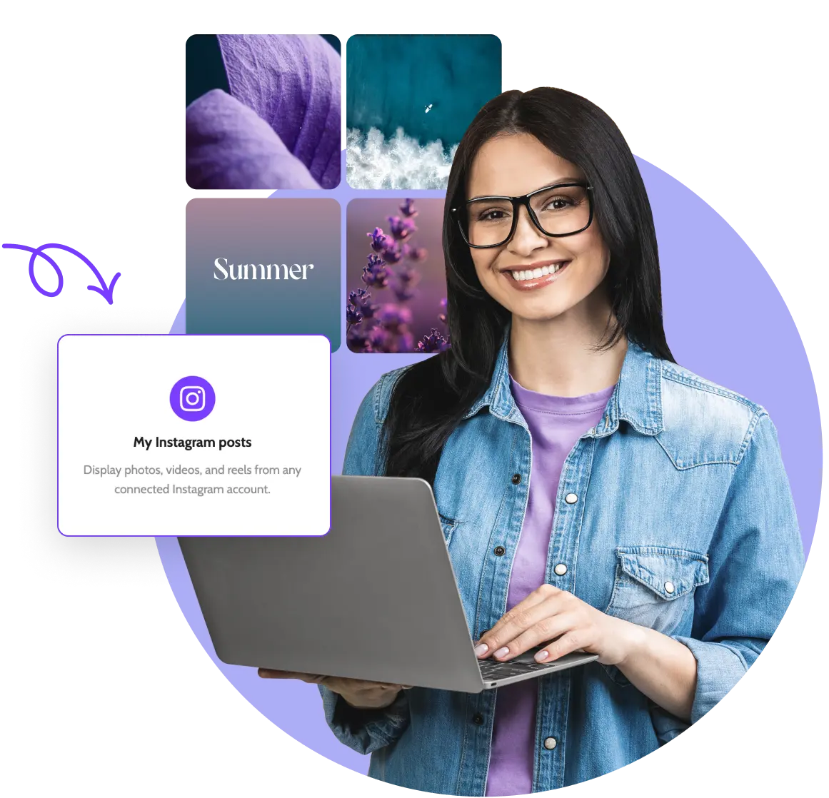 A woman adding Instagram to her website.