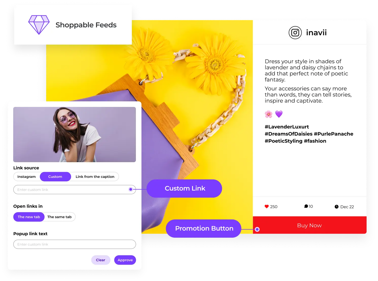 Set custom links in Instagram posts that redirect users to your products.